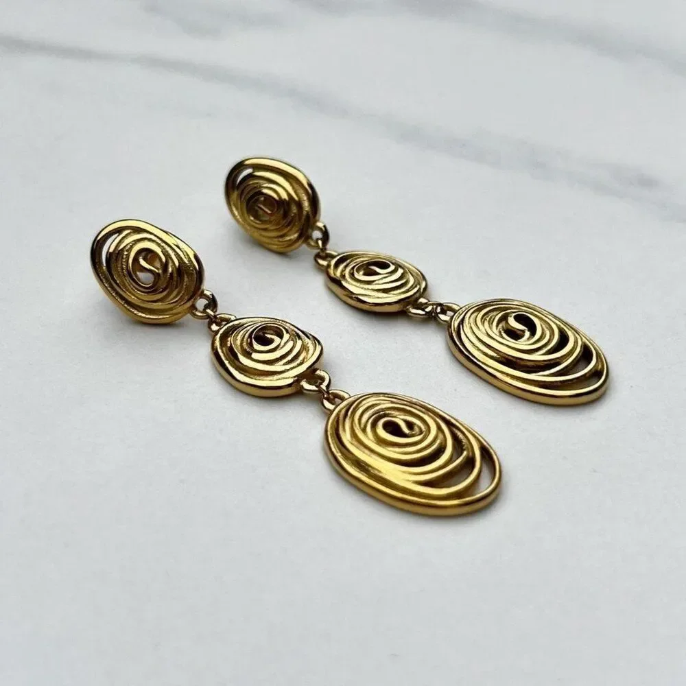 New! “Aspacia” Fingerprint Swirl Gold Drop Earrings